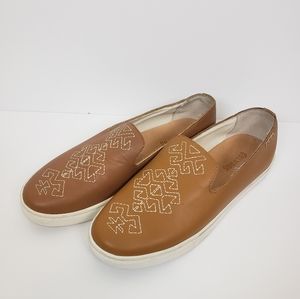 Soludos tan leather slip on platform shoes Sz 6.5